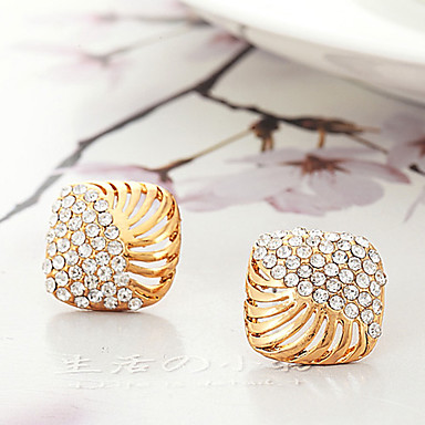 Настоящее Желтая 18K позолоченный австрийской Стад Серьги Rhinestone