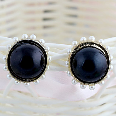 Европейский круглый Черная смола с имитацией Перл серьги-гвоздики (1 пара)