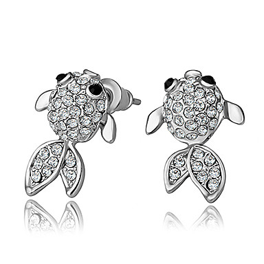 Сладкий Золотая рыбка сплава Стад Серьги с Rhinestone (1 пара) (Белый, Золотой, розовый)