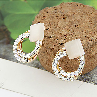 Площадь Opal двойной круг Rhinestone Серьги