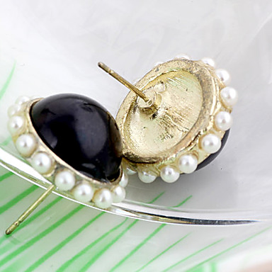 Европейский круглый Черная смола с имитацией Перл серьги-гвоздики (1 пара)