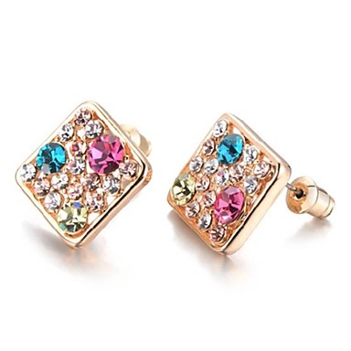 Классический Сплав площадь многоцветный Rhinestone серьги стержня