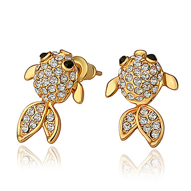 Сладкий Золотая рыбка сплава Стад Серьги с Rhinestone (1 пара) (Белый, Золотой, розовый)