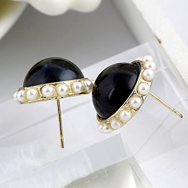 Европейский круглый Черная смола с имитацией Перл серьги-гвоздики (1 пара)