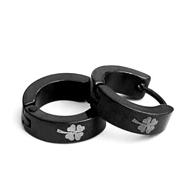 мужские титановые стали четыре листа клевера картины серьги (черный)