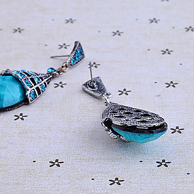 Vintage Серебряный Античное Waterdrop Pattern Серьги (Blue)