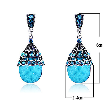 Vintage Серебряный Античное Waterdrop Pattern Серьги (Blue)