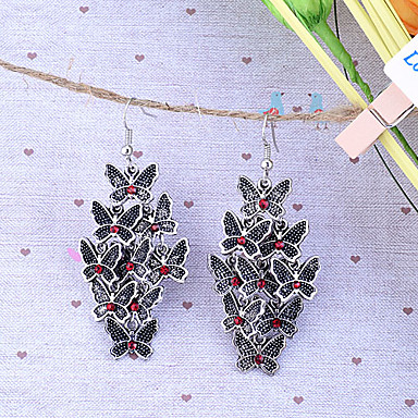 Vintage старинное серебро Butterfly Pattern Серьги (красный)