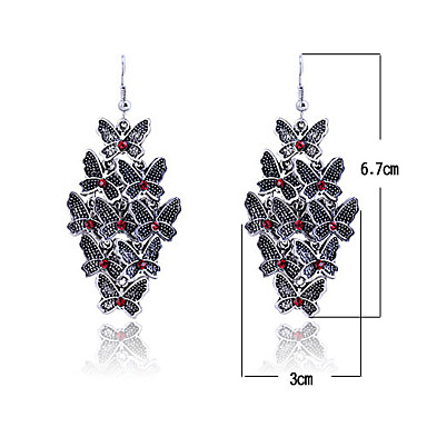 Vintage старинное серебро Butterfly Pattern Серьги (красный)