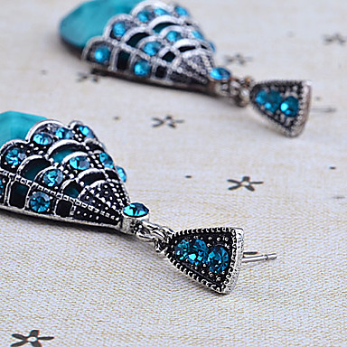 Vintage Серебряный Античное Waterdrop Pattern Серьги (Blue)