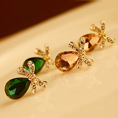 Сладкий вода падения сплава серьги падения с Gemstone (1 пара) (зеленый, шампанское)