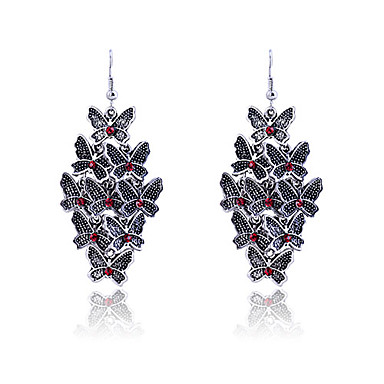 Vintage старинное серебро Butterfly Pattern Серьги (красный)