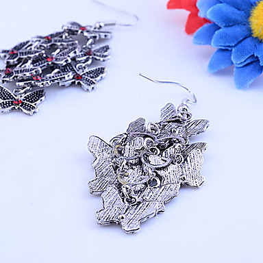 Vintage старинное серебро Butterfly Pattern Серьги (красный)