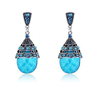 Vintage Серебряный Античное Waterdrop Pattern Серьги (Blue)