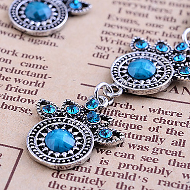 Vintage Серебряный Античное Gem Pattern Серьги (Blue)