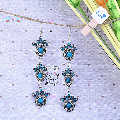 Vintage Серебряный Античное Gem Pattern Серьги (Blue)