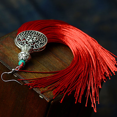 Этническая (кисточкой) Красная ткань падение серьги (1 пара)