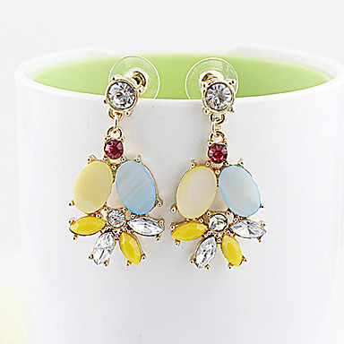 Падение Белый Желтый Rhinestone Вода дизайн серьги сплава