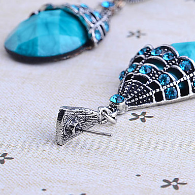 Vintage Серебряный Античное Waterdrop Pattern Серьги (Blue)