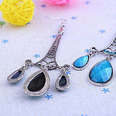 Vintage Серебряный Античное Droplight Pattern Серьги (Blue)
