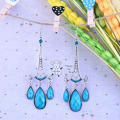 Vintage Серебряный Античное Droplight Pattern Серьги (Blue)