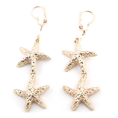 Европа Стиль Двухместный Starfish Золотой серьги падения сплава