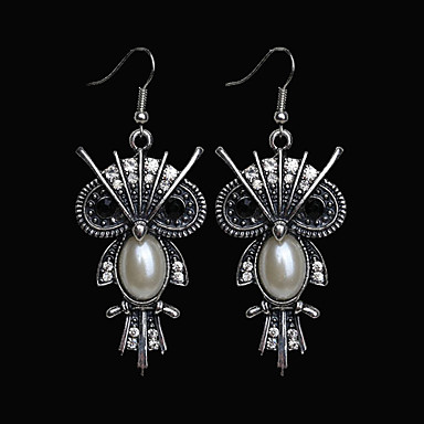 Vintage античный серебряный Ivory Pearl Сова серьги падения