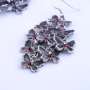 Vintage старинное серебро Butterfly Pattern Серьги (красный)