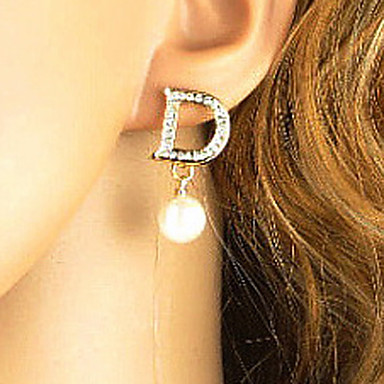 Прохладный Письма CD Асимметрия Серьги 18K позолоченный SWA Rhinestone White Pearl