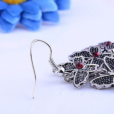 Vintage старинное серебро Butterfly Pattern Серьги (красный)