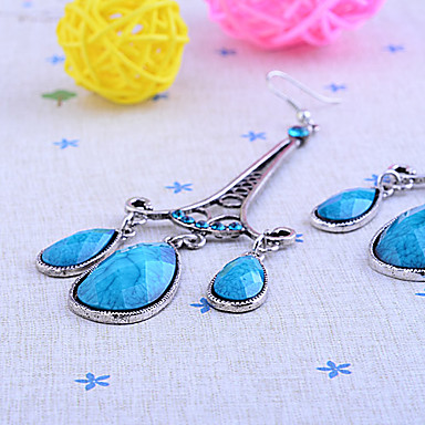 Vintage Серебряный Античное Droplight Pattern Серьги (Blue)