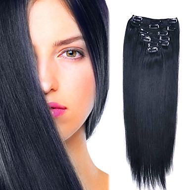 14inch 7Pcs 100% человеческих волос Зажим-в наращивание волос (# 1)