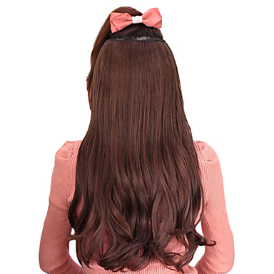 18-дюймовый Ролик в синтетических Темно-русый Волнистые наращивание волос с 5 зажимами