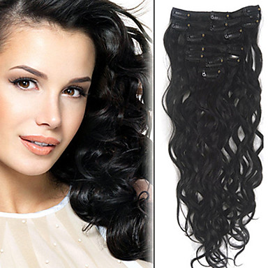 20 "Тело Волна Clip 8шт Реми бразильский правам Расширение волос # 1 Jet Black 70g/set