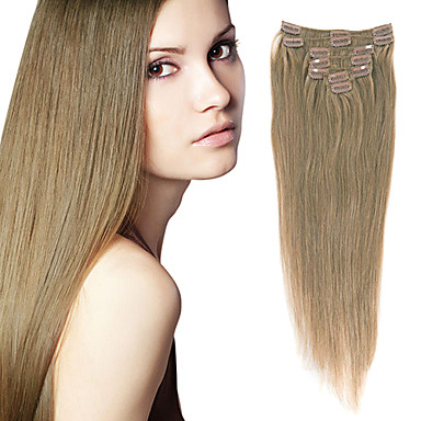 18INCH 7Pcs 100% человеческих волос Зажим-в наращивание волос (# 12)
