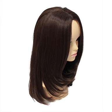 Монолитным высокого качества синтетического средней длины темно-коричневый парик