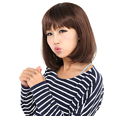 Монолитным короткий боб высококачественных синтетических средств Brown Прямой парик волос полный взрыв