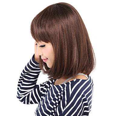 Монолитным короткий боб высококачественных синтетических средств Brown Прямой парик волос полный взрыв