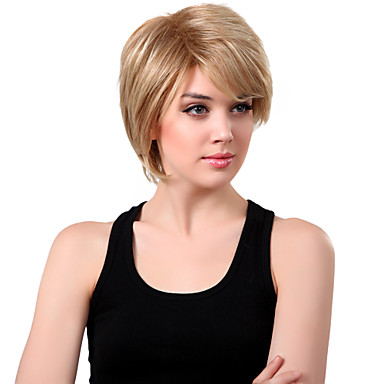 Монолитным коротких синтетических Смешанная Прямой парик волос полный взрыв