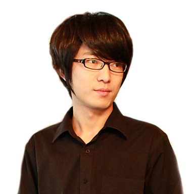 Высококачественных синтетических удары стороны монолитным Короткие прямые Мужская парик (естественная чернота)