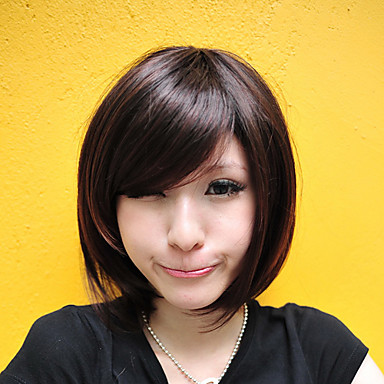 Монолитным коротких каштановый Прямые синтетического волокна парики сторону взрыва