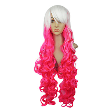 Синтетические монолитным Белый Розовый Цвет долгой Парик