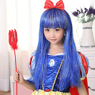 100% Kanekalon синтетических Светло-пепельный блондин длинные прямые Детская парик для фестиваля партии