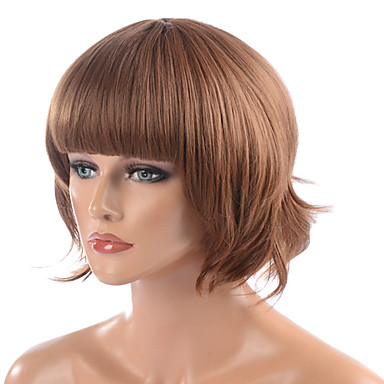 Монолитным высококачественных синтетических Golden Brown завитые парики волос Cute