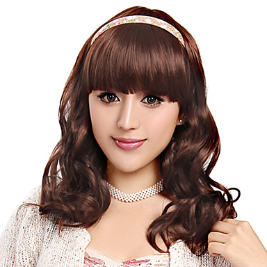 Монолитным длинные вьющиеся Темно-русый Высокое качество синтетический парик взрыва сторона