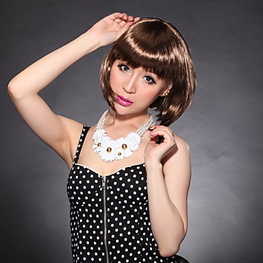 Достойный монолитным Короткие прямые Боб высокого качества синтетического Chocolte Brown Полный парик волос взрыва