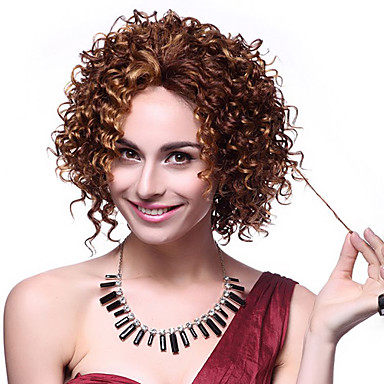 100% Kanekalon Синтетические Винт Вьющиеся Короткие Карие парик