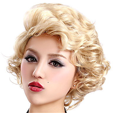 Монолитным коротких высококачественных синтетических блондинку завитки парика