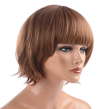 Монолитным высококачественных синтетических Golden Brown завитые парики волос Cute