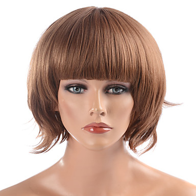 Монолитным высококачественных синтетических Golden Brown завитые парики волос Cute